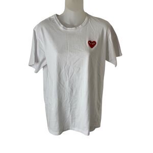 Play Comme Des Garcons T-Shirt Women's Cotton Crew Neck Heart Logo Motif White